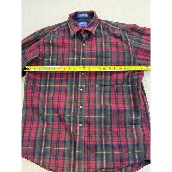 Pendleton Plaid Flannel Shirt Long Sleeve 100% Wool | Red and Green | Size Large - Picture 13 of 14